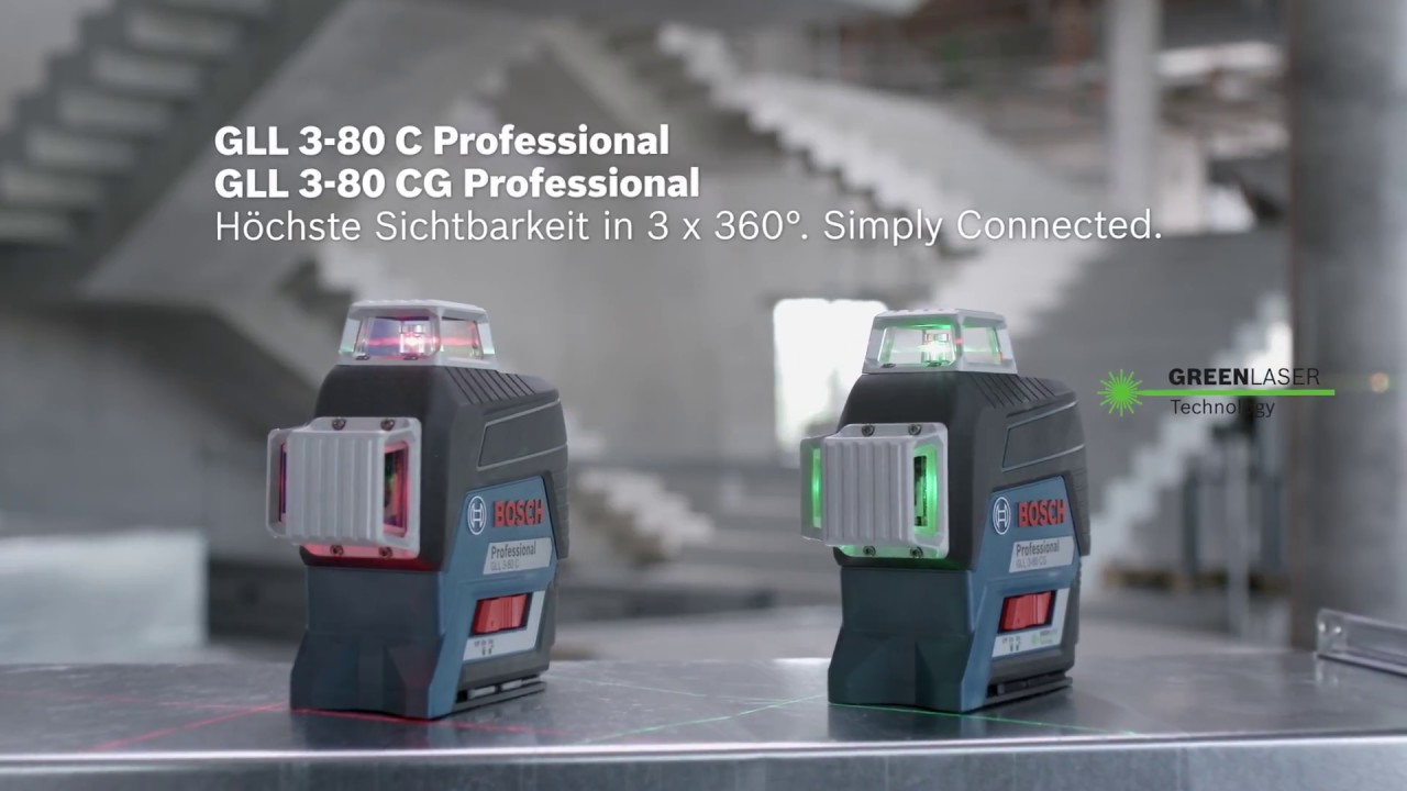 Акумулаторен зелен линеен лазерен нивелир Bosch GLL 3-80 CG, 12V, BM1 държач / 2ah батерия + зарядно