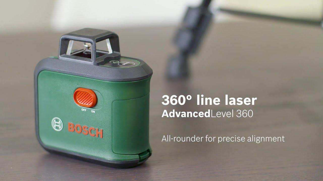 Линеен лазер с кръстосани линии, зелен лъч и отвес Bosch AdvancedLevel 360 SET,  360°