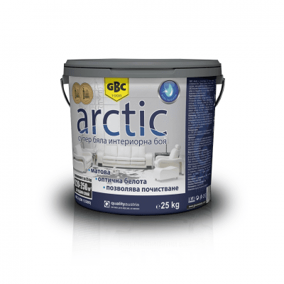 Aкрилна интериорна боя GBC Arctic, почистваща се, супер бяла, 15 L