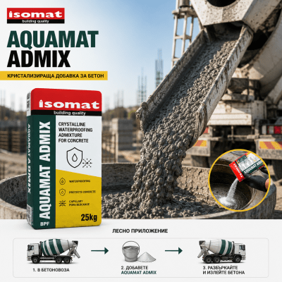 Кристализираща добавка за бетон AQUAMAT-ADMIX ISOMAT, Сив, 20kg