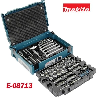 Гедоре комплект вложки, накрайници, тресчотки, Makita E-08713, 120 части, 1/4", 3/8", в куфар Makpac