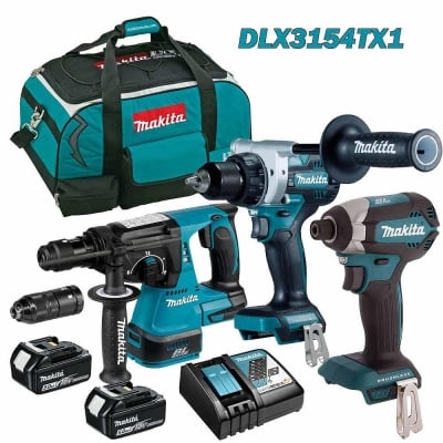 Комплект акумулаторни машини Makita DLX3154TX1, Винтоверт DDF486 + Ударен/Impact винтоверт DTD153 + Перфоратор DHR243, 18V, 2x5Ah, с чанта