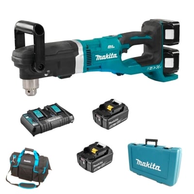 Комплект aкумулаторна ъглова бормашина Makita DDA460PT2, 18+18V, 5Ah, 13мм + Чанта за инструменти PGC-100510 510х290х360мм