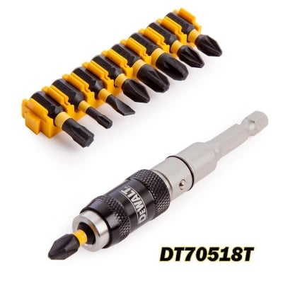 Комплект накрайници-битове с магнитен държач с чупещо се рамо DeWALT DT70518T, 10 части, PH/PZ/TX/SL, 1/4" шестостен