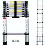 Алуминиева телескопична стълба с височина 2.6 метра и 9 стъпала предназначена за товари до 150 кг