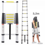 Алуминиева телескопична стълба с височина 3.2 метра и 11 стъпала, с товароносимост до 150 кг