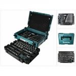 Гедоре комплект вложки, накрайници, тресчотки, Makita E-08713, 120 части, 1/4", 3/8", в куфар Makpac