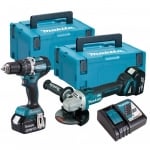 Комплект акумулаторни инструменти Makita DLX2179TJ1 (Винтоверт + Ъглошлайф) с 2 батерии 18V, 5Ah, зарядно и 2 куфара тип Makpac