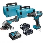 Комплект акумулаторни инструменти Makita DLX2179TJ1 (Винтоверт + Ъглошлайф) с 2 батерии 18V, 5Ah, зарядно и 2 куфара тип Makpac
