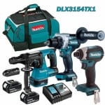 Комплект акумулаторни машини Makita DLX3154TX1, Винтоверт DDF486 + Ударен/Impact винтоверт DTD153 + Перфоратор DHR243, 18V, 2x5Ah, с чанта